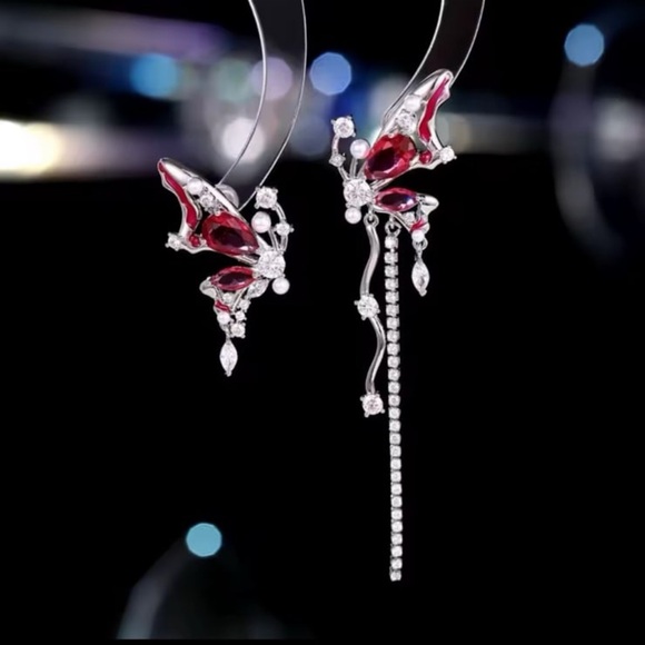 Gorgeous new sapphire shades asymmetrical butterfly silver earrings #272 - Picture 10 of 12